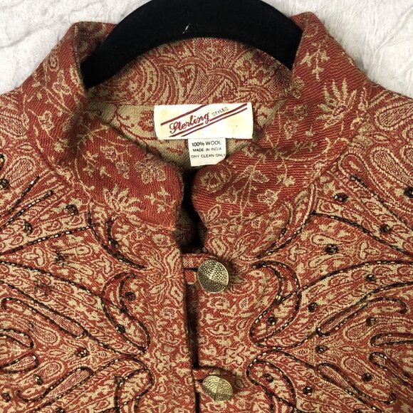 Sterling Styles Jacket Womens Medium Rust Wool Paisley Beaded Embroidered Tunic - Picture 10 of 16